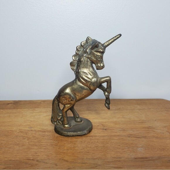 Vintage Brass 7in unicorn in jumping pose - Picture 3 of 6